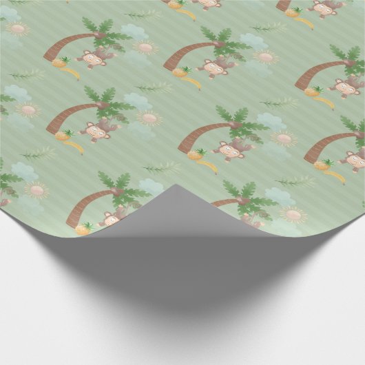 Monkies in Bäumen Grüne Tan Kinder Geschenkpapier (Ecke)