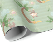 Monkies in Bäumen Grüne Tan Kinder Geschenkpapier (Rolleneckpunkt)