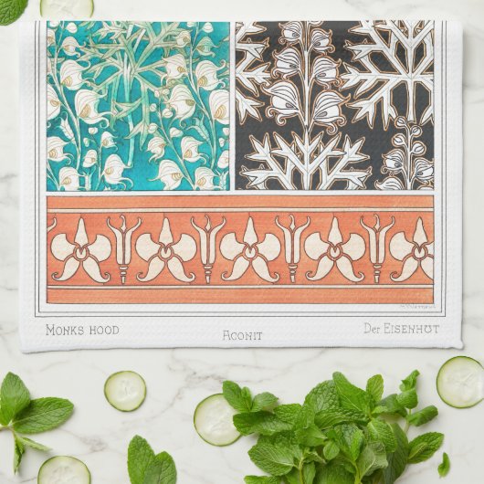 Monkshood wolfsbane Pflanze Art nouveau verneuil Geschirrtuch (Gefaltet)