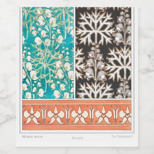 Monkshood wolfsbane Pflanze Art nouveau verneuil Weinetikett (Einzelnes Label)
