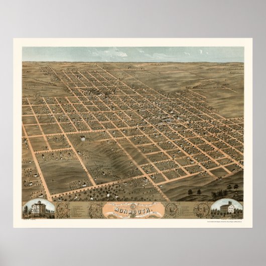 Monmouth, IL Panorama Karte - 1869 Poster (Vorne)