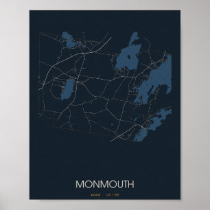Monmouth Maine Straßenkarte Poster (Nacht)