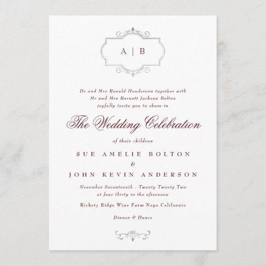 Mono-Bordeaux-Hochzeit Einladung (Vorderseite)