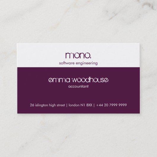 Mono Eggpflanze Lila & White Business Card Visitenkarte (Vorderseite)