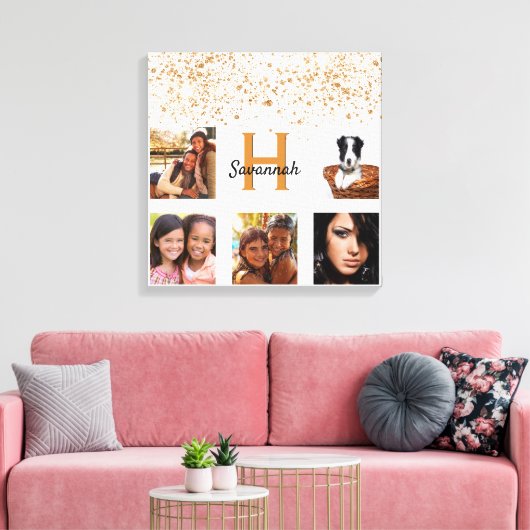 Mono-Foto-Collage aus weißem Glitzer Leinwanddruck (Insitu (Wohnzimmer))