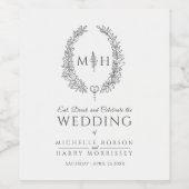 Mono handgezeichnete Blatt Mono Art Hochzeitswein Weinetikett (Einzelnes Label)