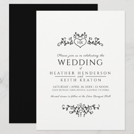 Mono-Hochzeit Einladung (Vorne/Hinten)