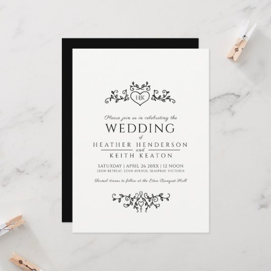 Mono-Hochzeit Einladung (Vorderseite/Rückseite Beispiel)