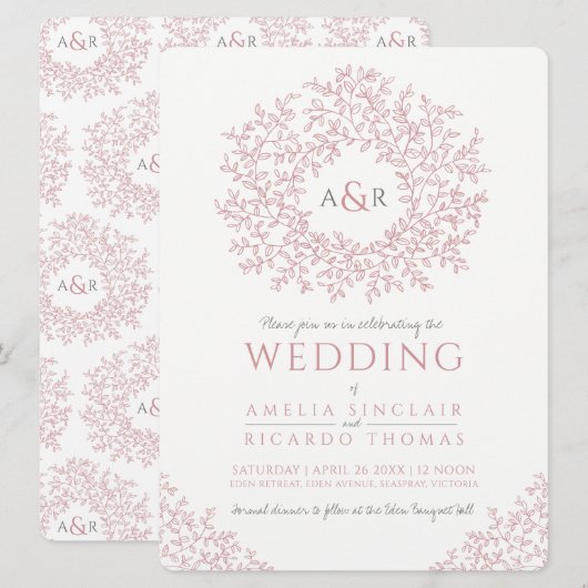 Mono-Hochzeit in Rosa Einladung (Vorne/Hinten)