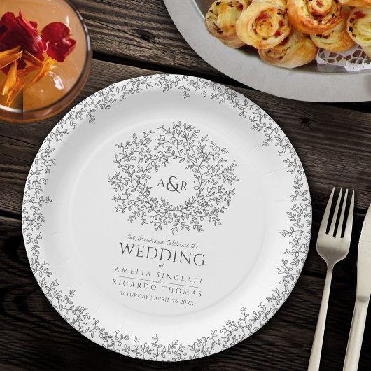 Mono-Kreis-Blatt zeichnend Mono-Hochzeit Pappteller