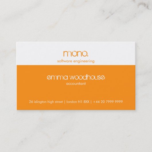 Mono Orange & White Business Card Visitenkarte (Vorderseite)