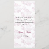 Mono-Rosa-Hochzeitsmenü Menükarte (Rückseite)