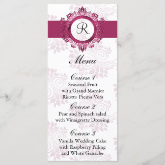 Mono-Rosa-Hochzeitsmenü Menükarte