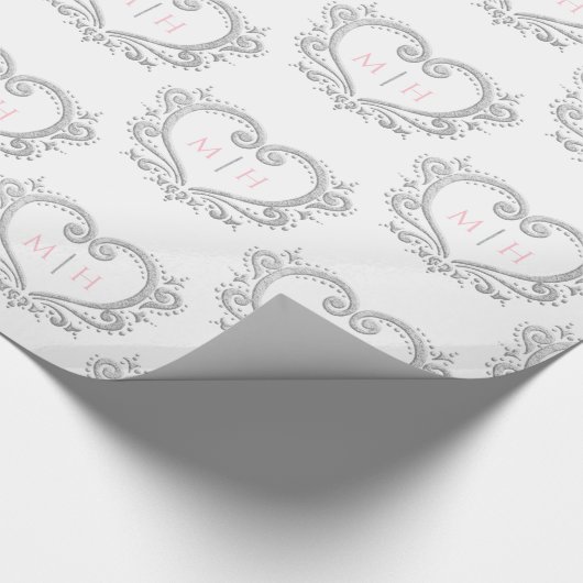 Mono silber-weiße Rosa-Initialen Geschenkpapier (Ecke)