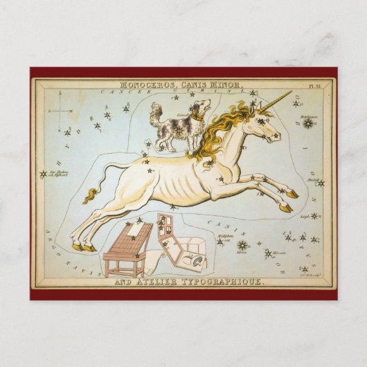 Monoceros, Canis Minor und Atelier Typografique Postkarte (Vorderseite)