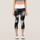 Monochrom Abstract Hatch Textur Capri Leggings (Vorderseite)