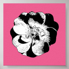 Monochrom-Blumenposter auf Bold Pink - Moderner Po Poster