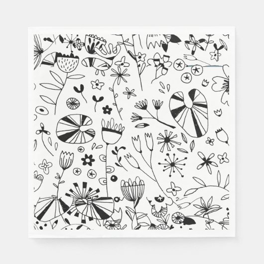 Monochrom der wild lebenden Blume Serviette (Vorderseite)