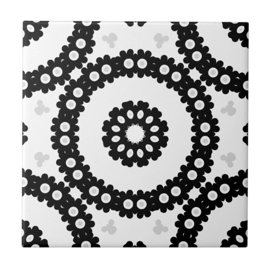 Monochrom Ethnic Folk Mosaic Geometric Muster Fliese (Vorderseite)