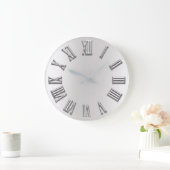 Monochrom Grau Metallic Grau Silber römische Numme Große Wanduhr (Zuhause)