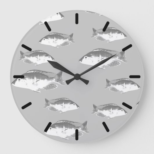 Monochrom-Graufisch Große Wanduhr (Vorderseite)
