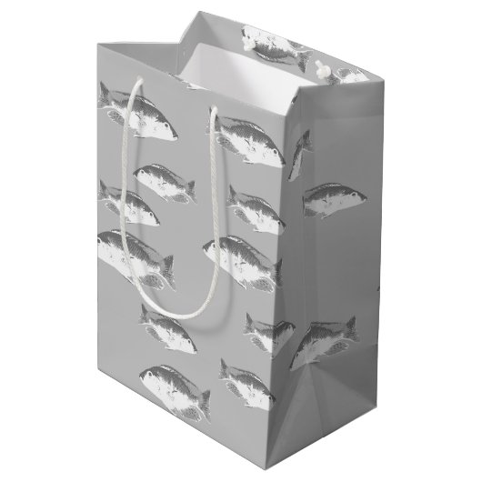Monochrom-Graufisch Mittlere Geschenktüte (Rückseite Schrägansicht)