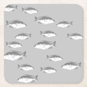 Monochrom-Graufisch Rechteckiger Pappuntersetzer