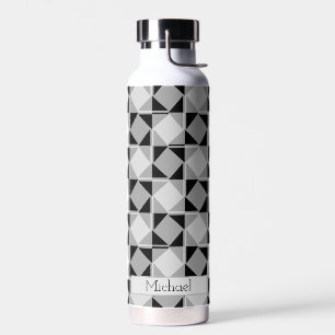 Monochrom Modern Geometric Muster   PERSONALISIERT Trinkflasche