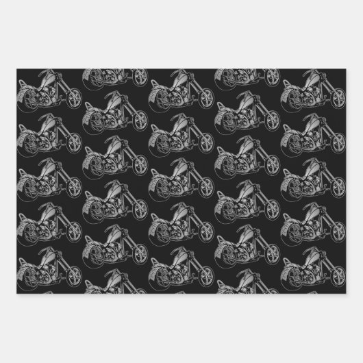 Monochrom-Motorrad-Thema Geschenkpapier Set (Vorderseite 3)