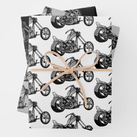 Monochrom-Motorrad-Thema Geschenkpapier Set (Beispiel)