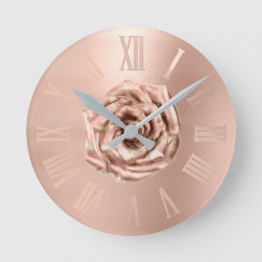Monochrom Rose Gold Kupfer Metallic römische Zahle Runde Wanduhr (Vorderseite)
