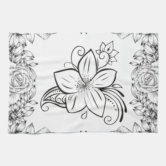 Monochrom Schöne Blume, Grafikarbeit Geschirrtuch (Horizontal)