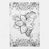 Monochrom Schöne Blume, Grafikarbeit Geschirrtuch (Vertikal)