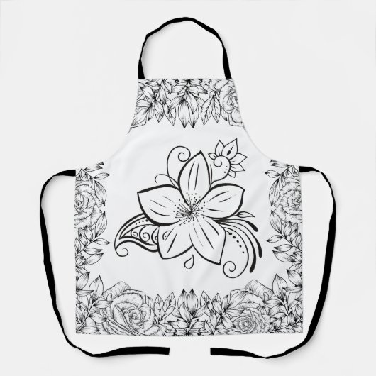 Monochrom Schöne Blume, Grafikarbeit Schürze (Vorderseite)