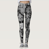 Monochromatic Abstract Geometric Folk Art Quilt Leggings (Vorderseite)