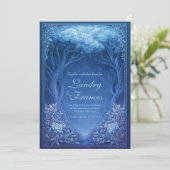 Monochromatic Blue Enchanted Forest Wedding Einladung (Stehend Vorderseite)