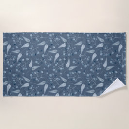 Monochromatic Blue-Gray Leafs & Berries Pattern Strandtuch