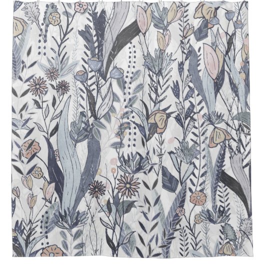 Monochromatic Midnight Bloomscape Duschvorhang (Vorderseite)