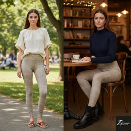 Monochromatic Taupe Plaid Horizontal Texture Leggings