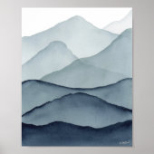 Monochromatic Watercolor Mountains Poster (Vorne)