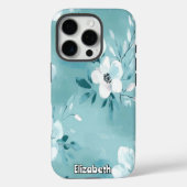 monochromatisch Aquamarin floral Case-Mate iPhone Hülle (Rückseite)
