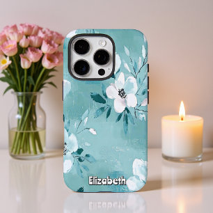 monochromatisch Aquamarin floral iPhone 16 Pro Hülle