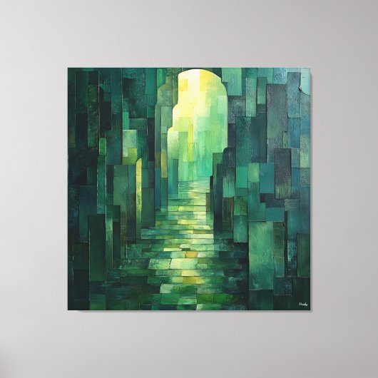 Monochromatisch grüner Abstrakter Weg mit Bogenweg Leinwanddruck (Vorderseite)