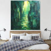 Monochromatisch grüner Abstrakter Weg mit Bogenweg Leinwanddruck (Insitu (Schlafzimmer))