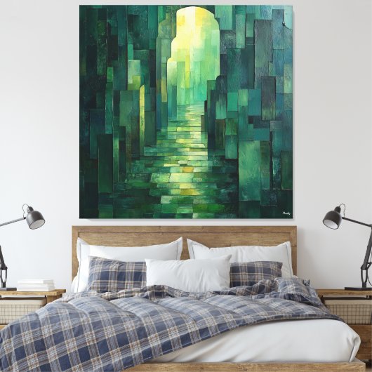 Monochromatisch grüner Abstrakter Weg mit Bogenweg Leinwanddruck (Insitu (Schlafzimmer))