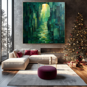 Monochromatisch grüner Abstrakter Weg mit Bogenweg Leinwanddruck