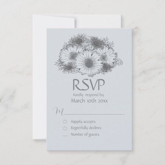 Monochromatisch Minimalistischer Daisy Flower RSVP Karte (Vorderseite)