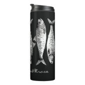 Monochromatisch Schwarz-weiß Sardine Art Individue Thermosbecher (Nach rechts gedreht)