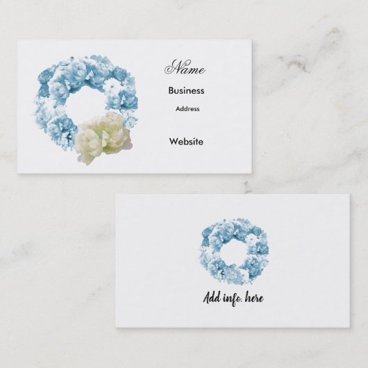 Monochromatische Blue Floral Wreath-Visitenkarte Visitenkarte (Vorne/Hinten)