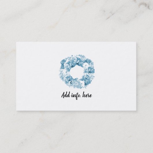 Monochromatische Blue Floral Wreath-Visitenkarte Visitenkarte (Rückseite)